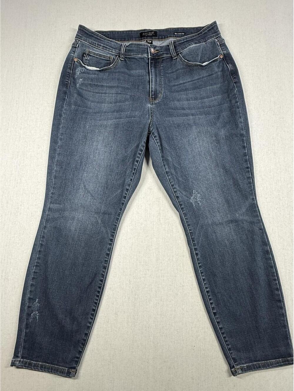 Judy Blue Jeans Women Sz 18W Short Blue Relaxed Fit Mid Rise Stretch Distressed